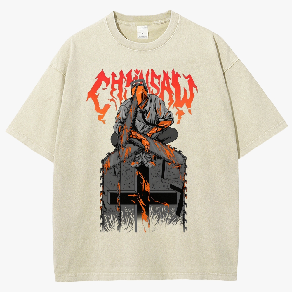 Chainsaw Devil Vintage Unisex Fit Washed T-Shirt