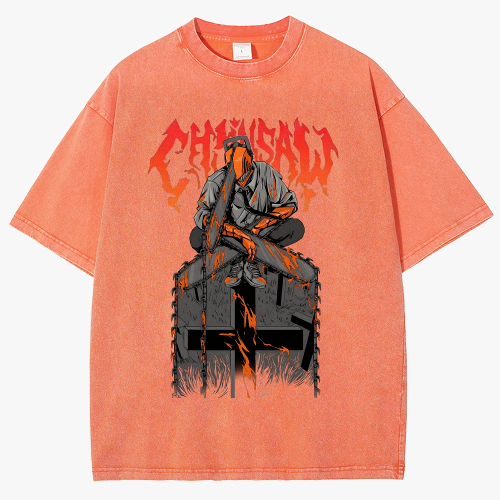 Chainsaw Devil Vintage Unisex Fit Washed T-Shirt