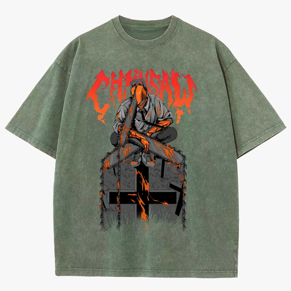 Chainsaw Devil Vintage Unisex Fit Washed T-Shirt