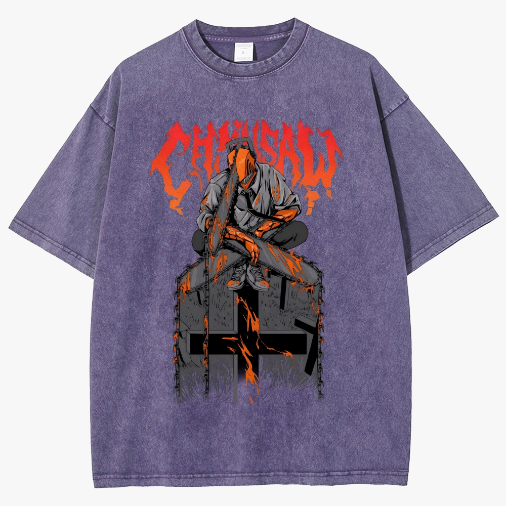 Chainsaw Devil Vintage Unisex Fit Washed T-Shirt