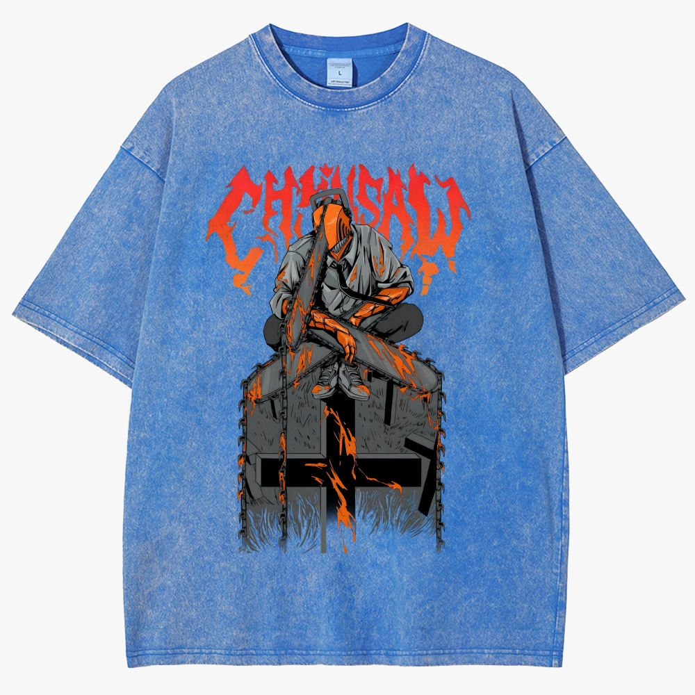 Chainsaw Devil Vintage Unisex Fit Washed T-Shirt