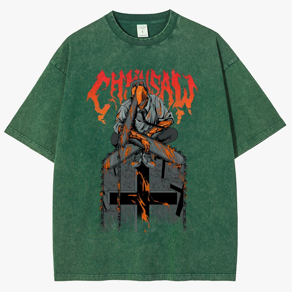 Chainsaw Devil Vintage Unisex Fit Washed T-Shirt