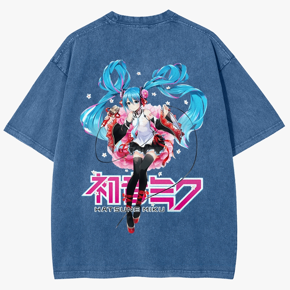 Hatsune Miku Anime Unisex Fit Washed T-Shirt