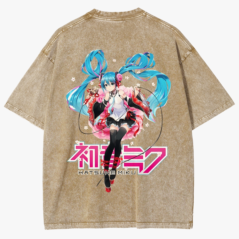 Hatsune Miku Anime Unisex Fit Washed T-Shirt