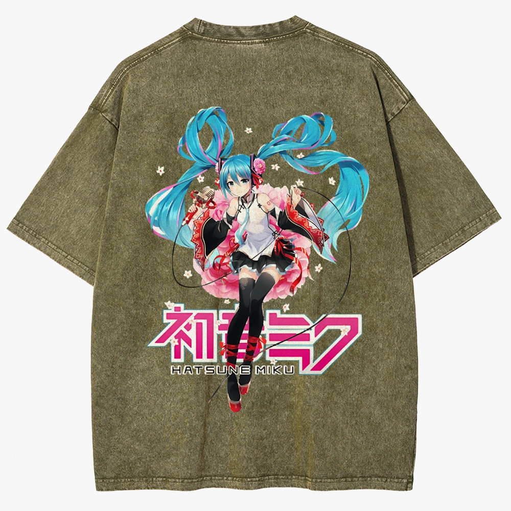 Hatsune Miku Anime Unisex Fit Washed T-Shirt