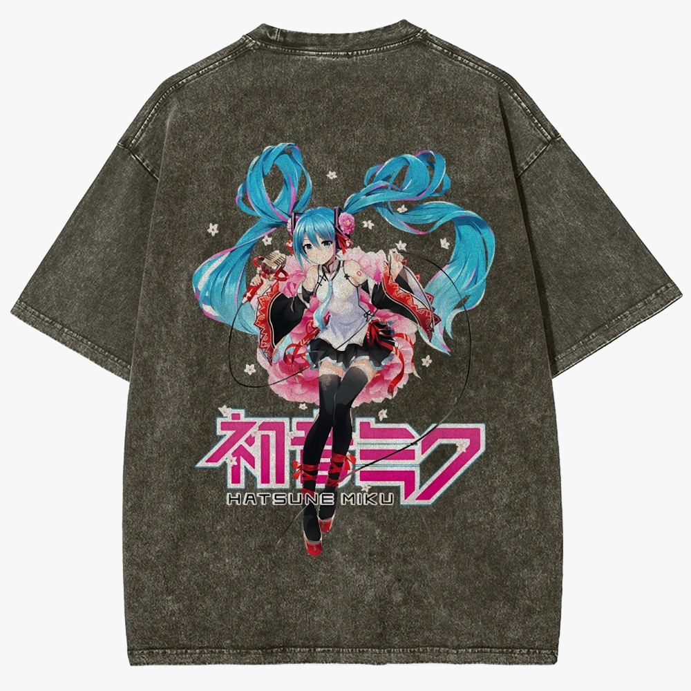 Hatsune Miku Anime Unisex Fit Washed T-Shirt