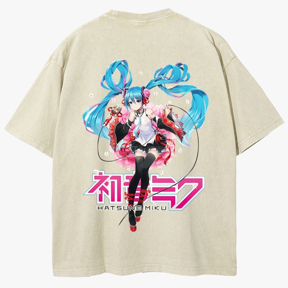 Hatsune Miku Anime Unisex Fit Washed T-Shirt