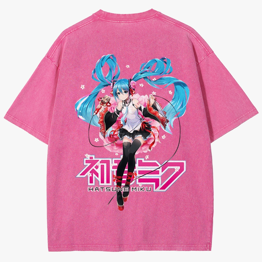 Hatsune Miku Anime Unisex Fit Washed T-Shirt