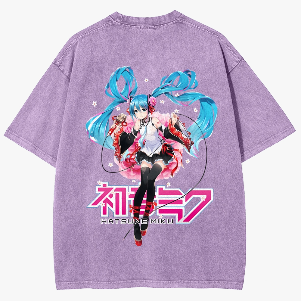 Hatsune Miku Anime Unisex Fit Washed T-Shirt