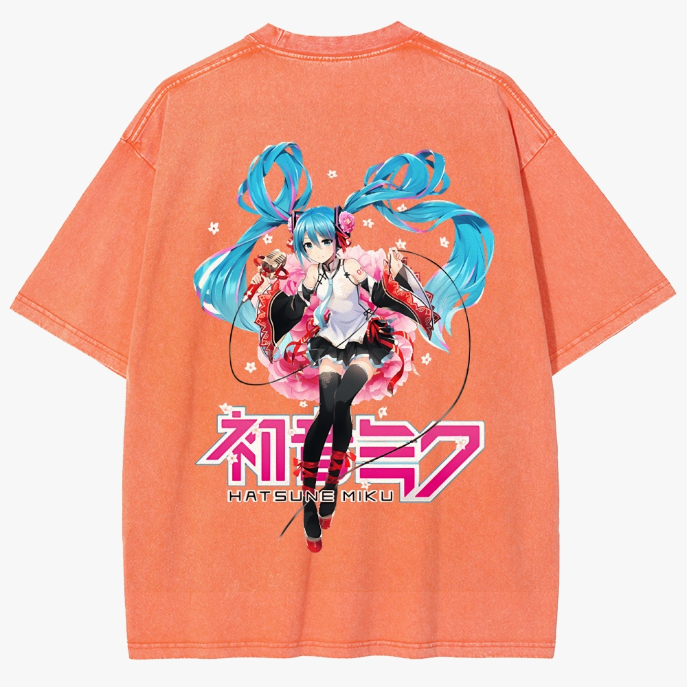 Hatsune Miku Anime Unisex Fit Washed T-Shirt