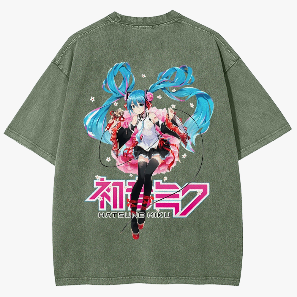 Hatsune Miku Anime Unisex Fit Washed T-Shirt