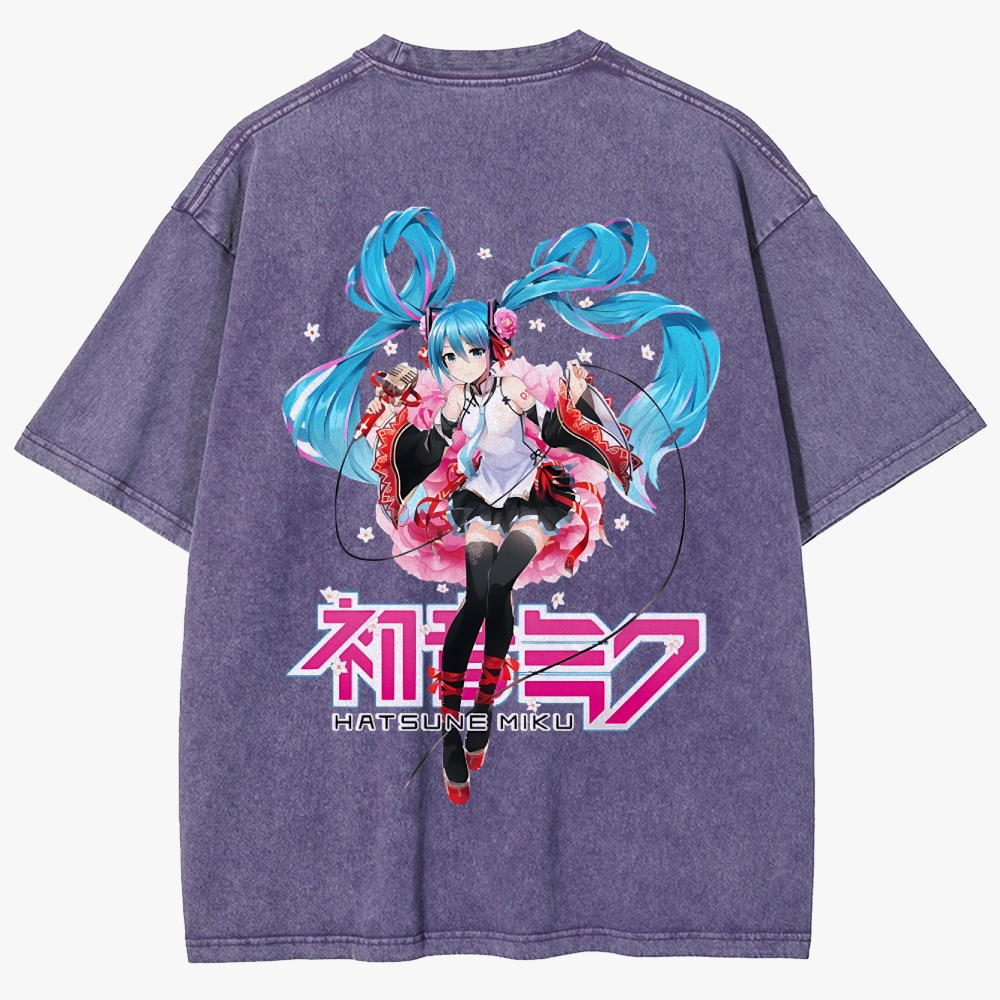 Hatsune Miku Anime Unisex Fit Washed T-Shirt