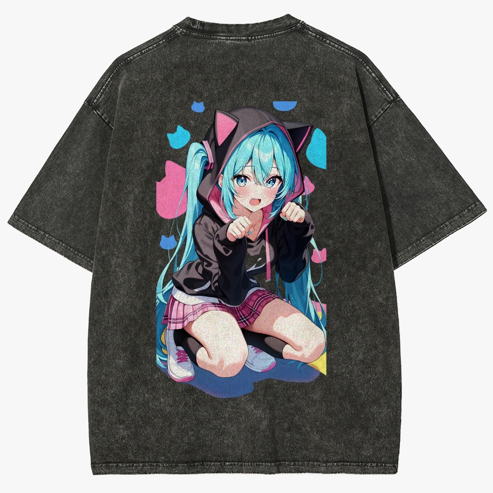Hatsune Miku Anime Unisex Fit Washed T-Shirt
