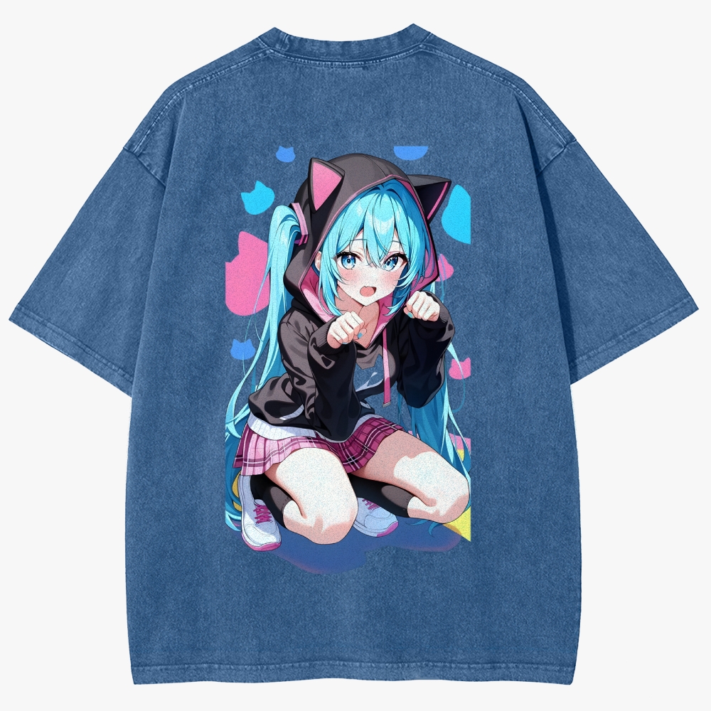 Hatsune Miku Anime Unisex Fit Washed T-Shirt