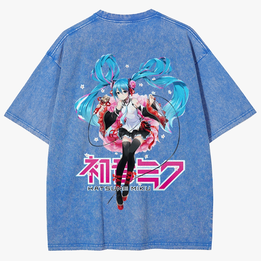 Hatsune Miku Anime Unisex Fit Washed T-Shirt