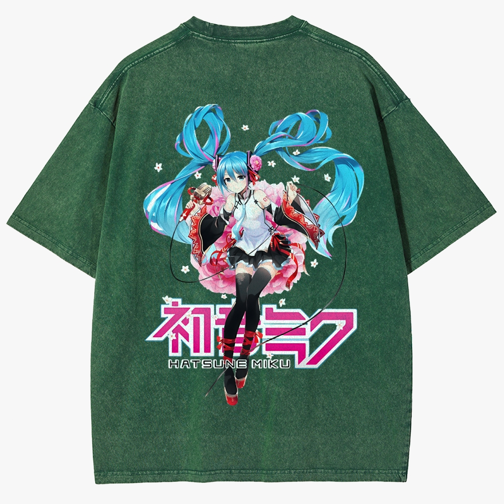 Hatsune Miku Anime Unisex Fit Washed T-Shirt