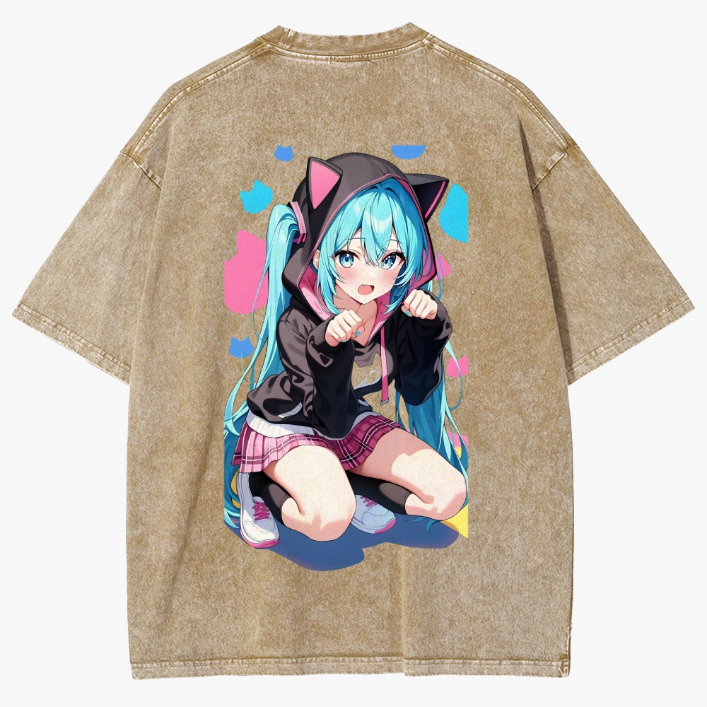 Hatsune Miku Anime Unisex Fit Washed T-Shirt