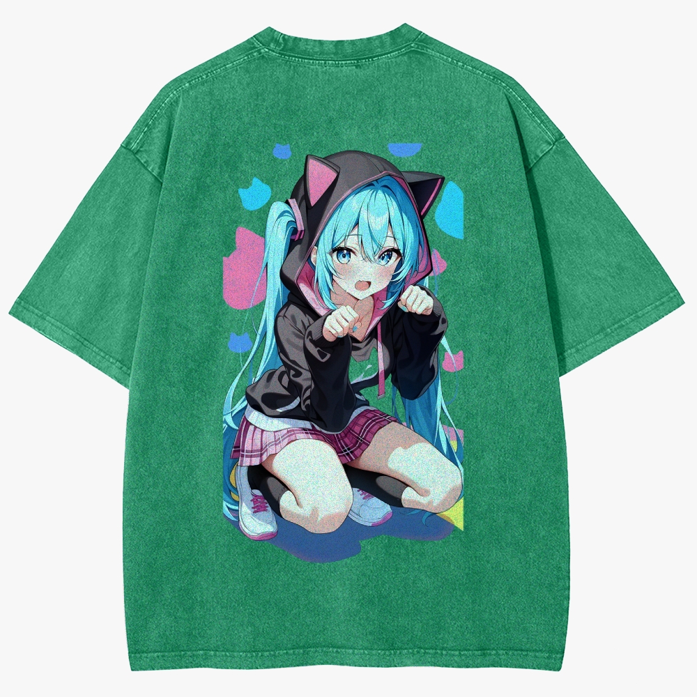 Hatsune Miku Anime Unisex Fit Washed T-Shirt