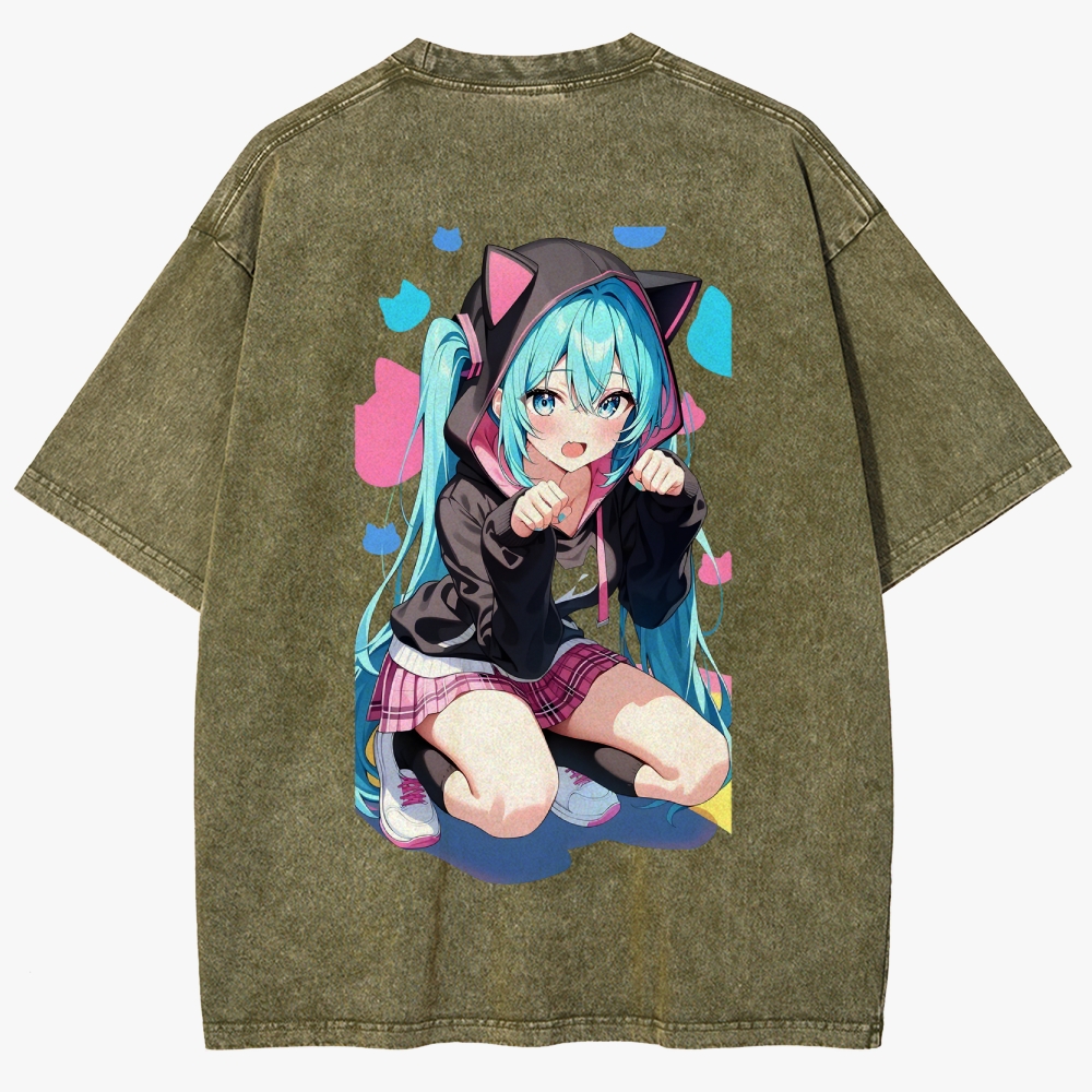 Hatsune Miku Anime Unisex Fit Washed T-Shirt