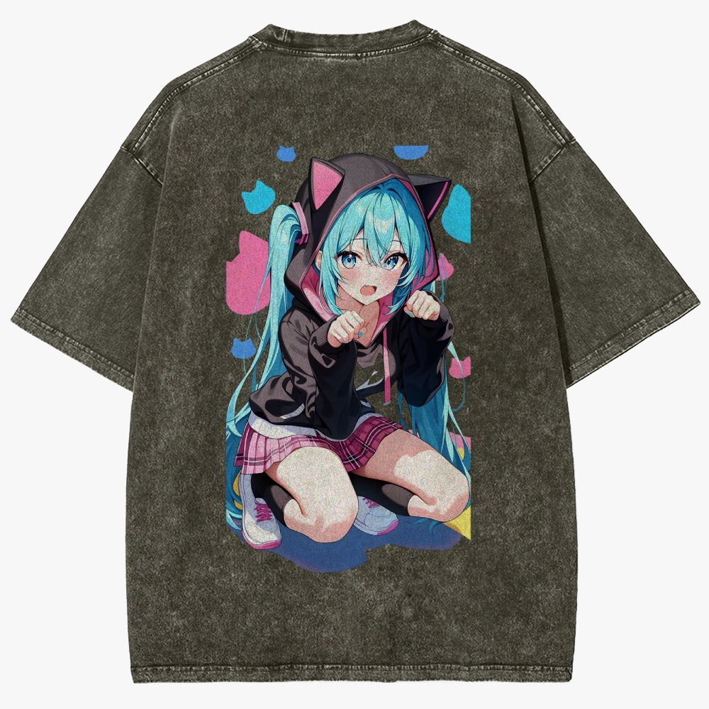 Hatsune Miku Anime Unisex Fit Washed T-Shirt
