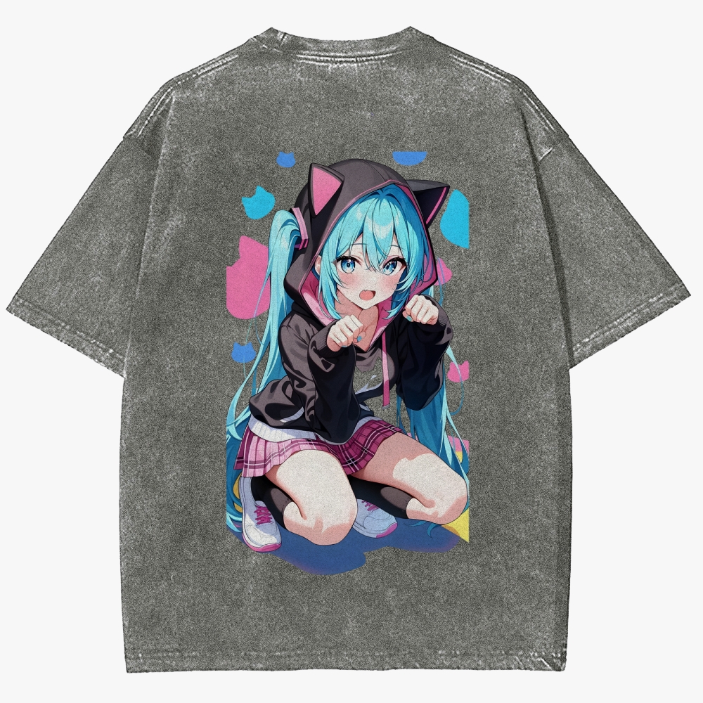 Hatsune Miku Anime Unisex Fit Washed T-Shirt