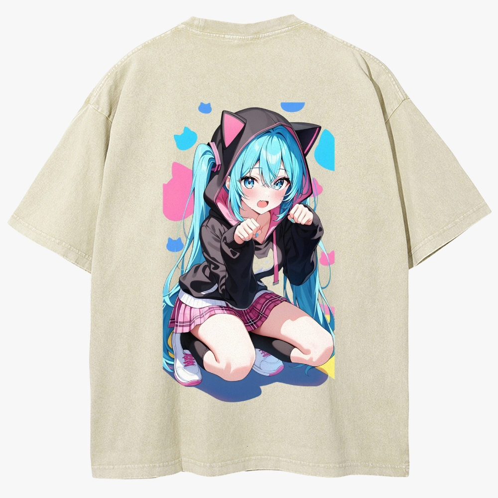 Hatsune Miku Anime Unisex Fit Washed T-Shirt