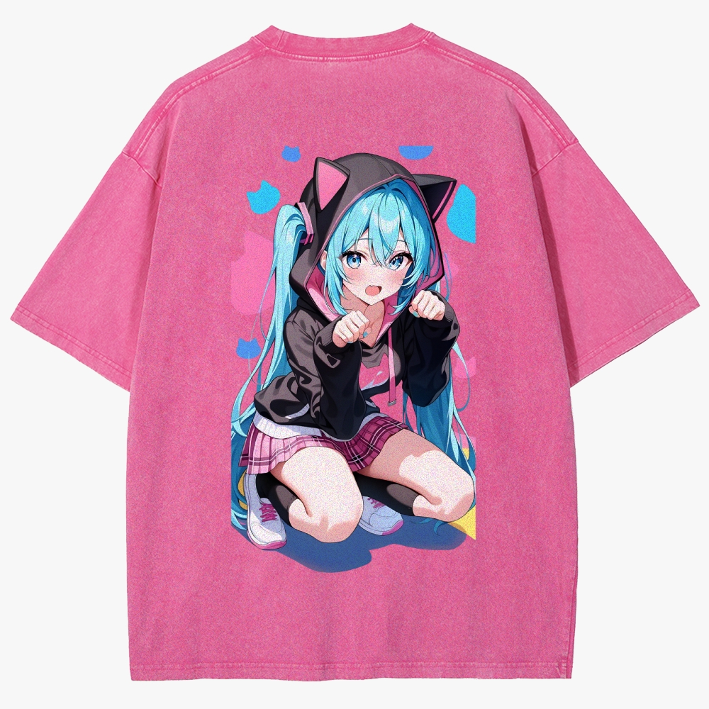 Hatsune Miku Anime Unisex Fit Washed T-Shirt