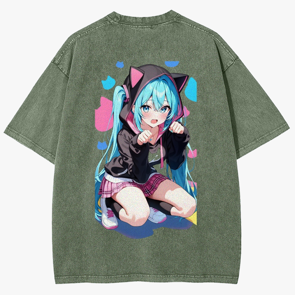 Hatsune Miku Anime Unisex Fit Washed T-Shirt