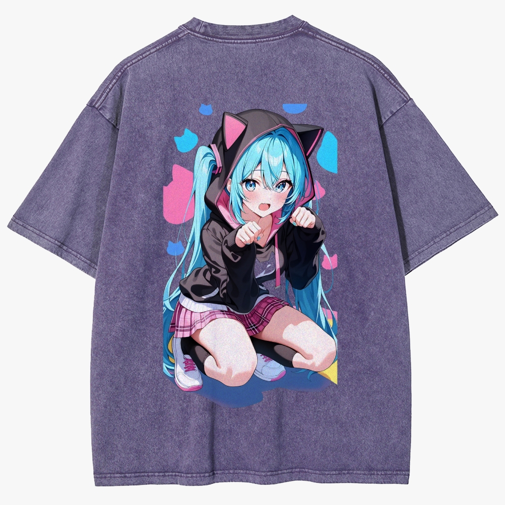 Hatsune Miku Anime Unisex Fit Washed T-Shirt