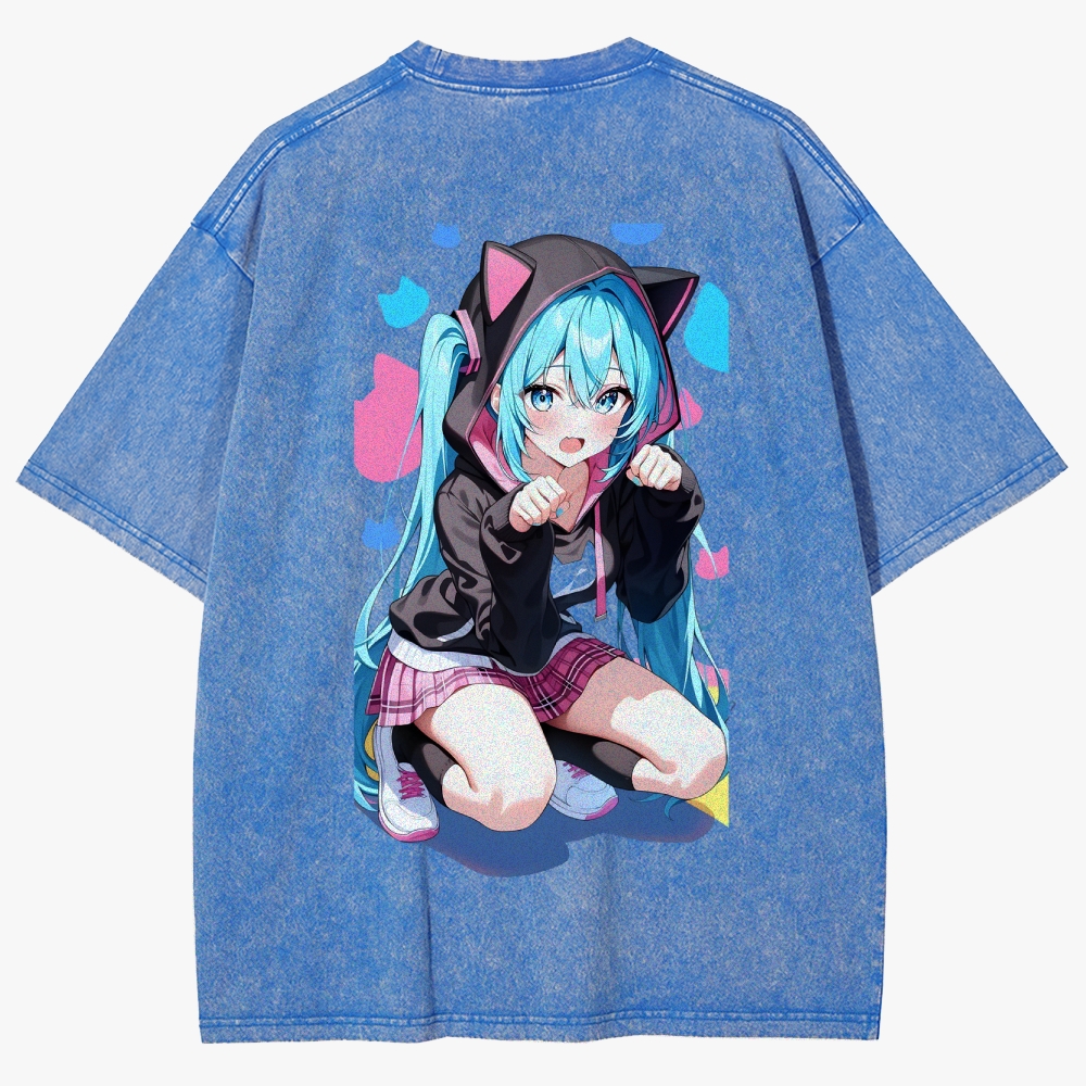 Hatsune Miku Anime Unisex Fit Washed T-Shirt