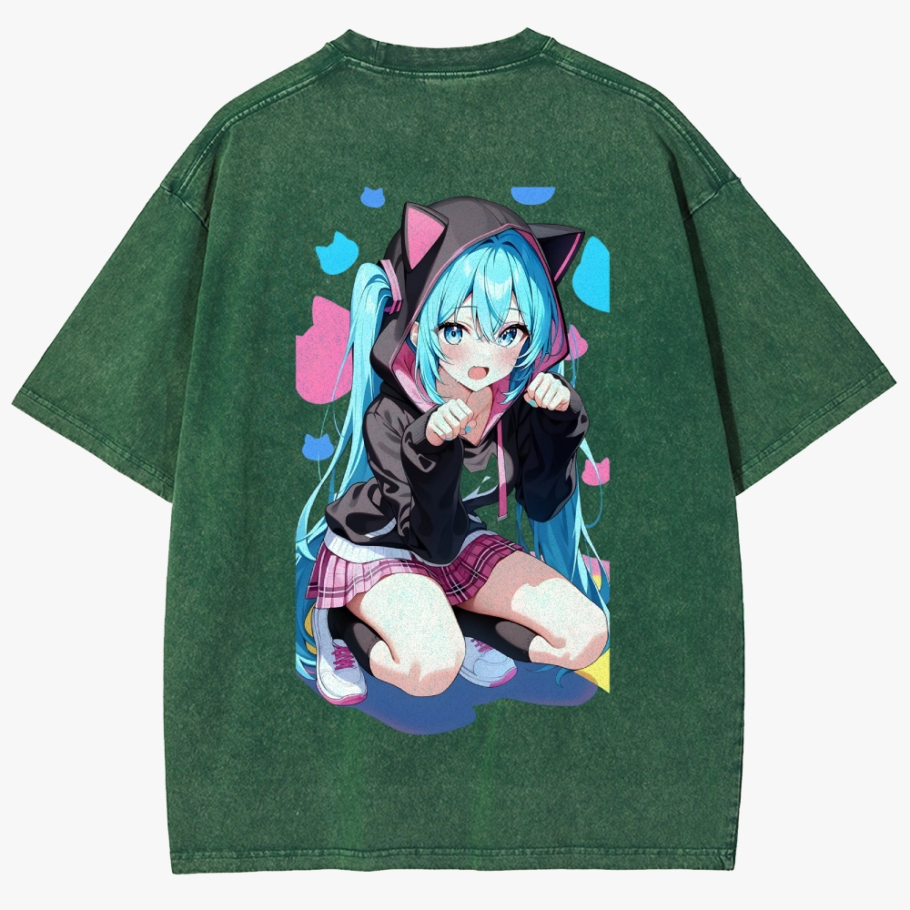 Hatsune Miku Anime Unisex Fit Washed T-Shirt