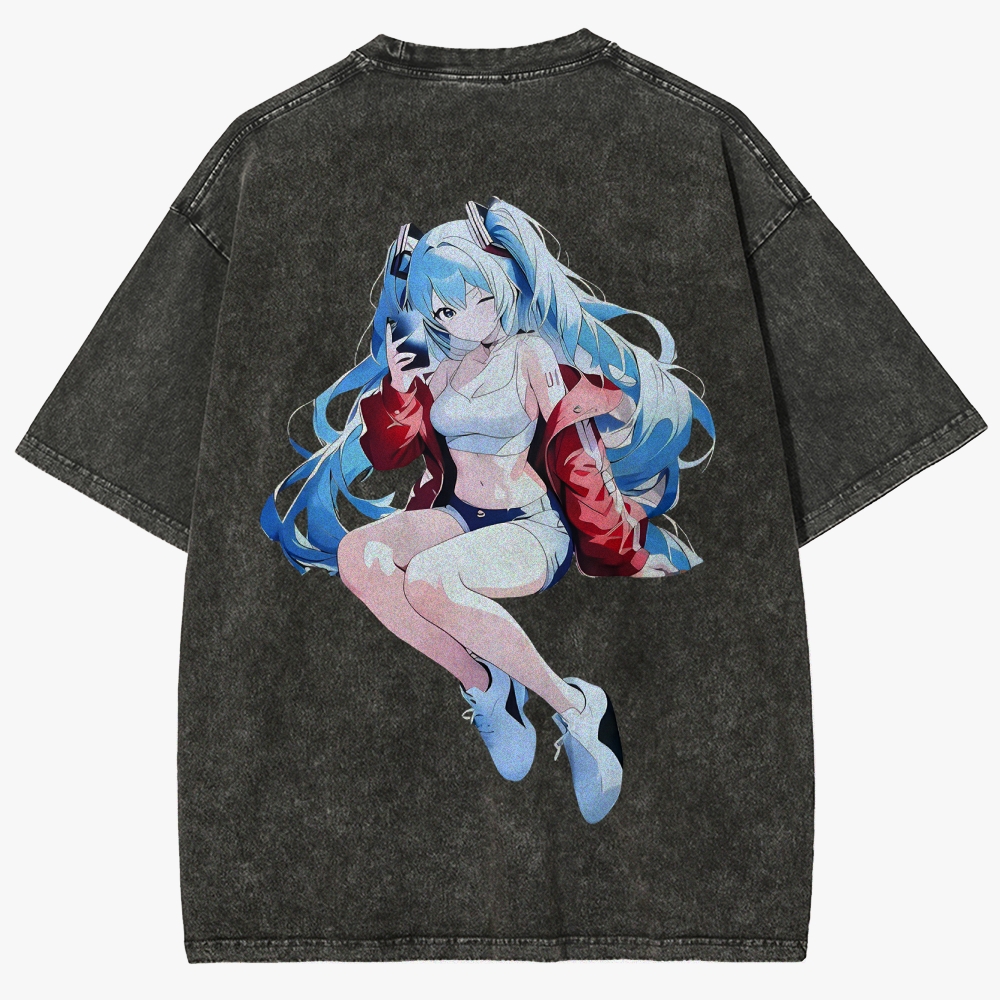 Hatsune Miku Anime Unisex Fit Washed T-Shirt