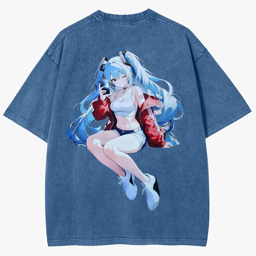 Hatsune Miku Anime Unisex Fit Washed T-Shirt