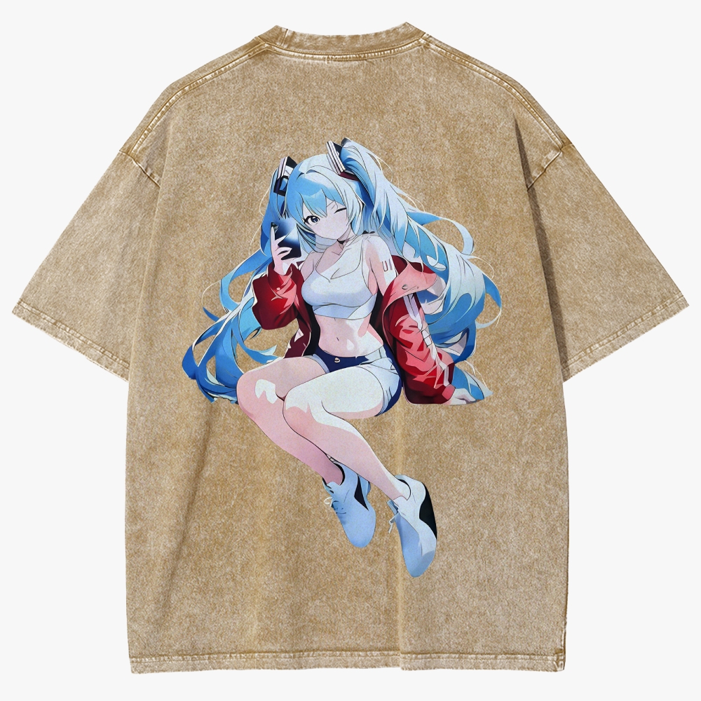 Hatsune Miku Anime Unisex Fit Washed T-Shirt