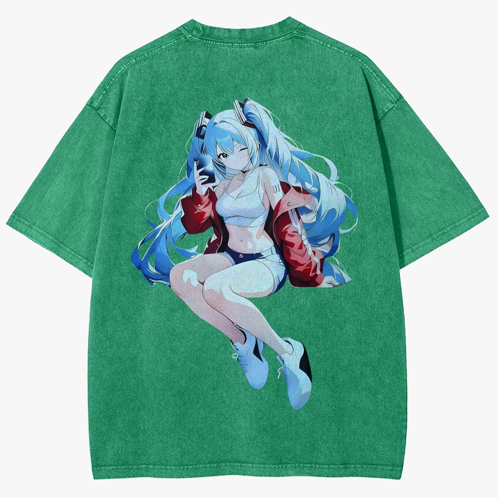 Hatsune Miku Anime Unisex Fit Washed T-Shirt