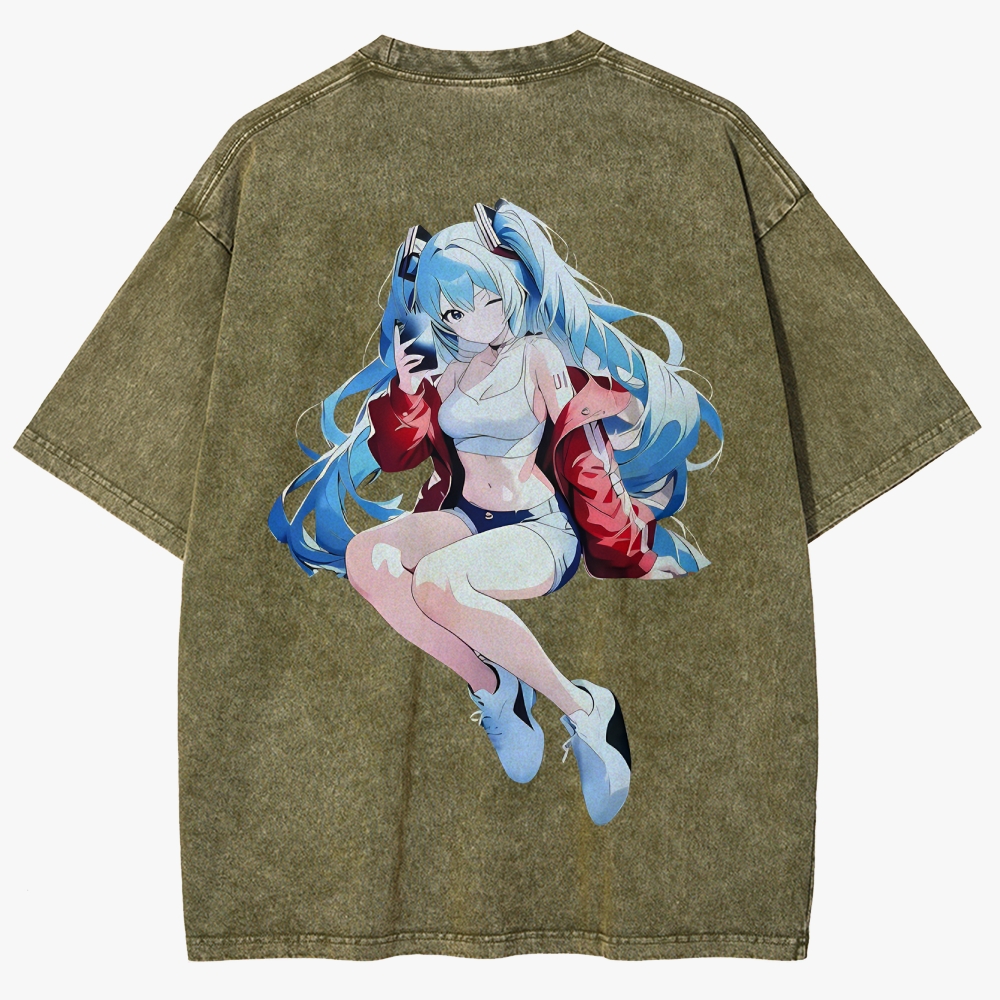 Hatsune Miku Anime Unisex Fit Washed T-Shirt