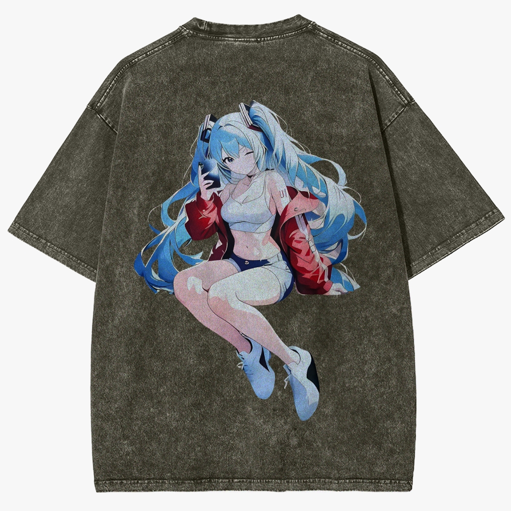 Hatsune Miku Anime Unisex Fit Washed T-Shirt