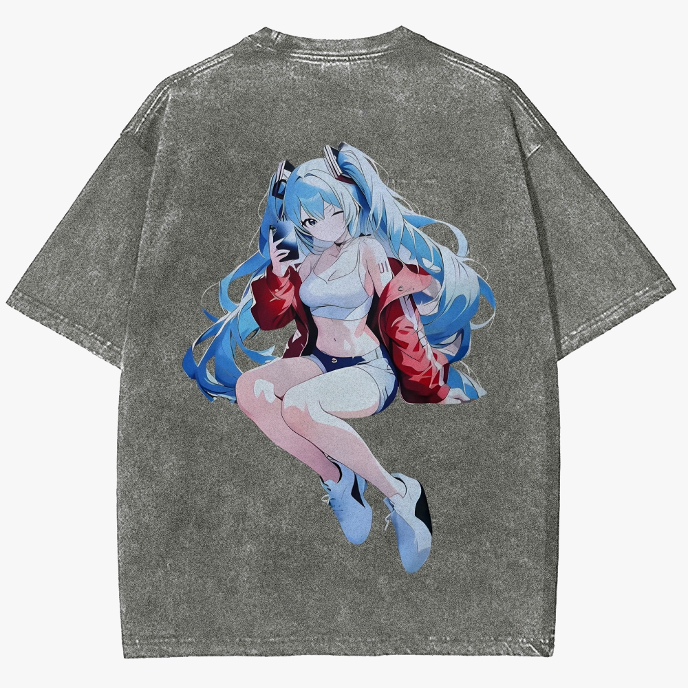 Hatsune Miku Anime Unisex Fit Washed T-Shirt