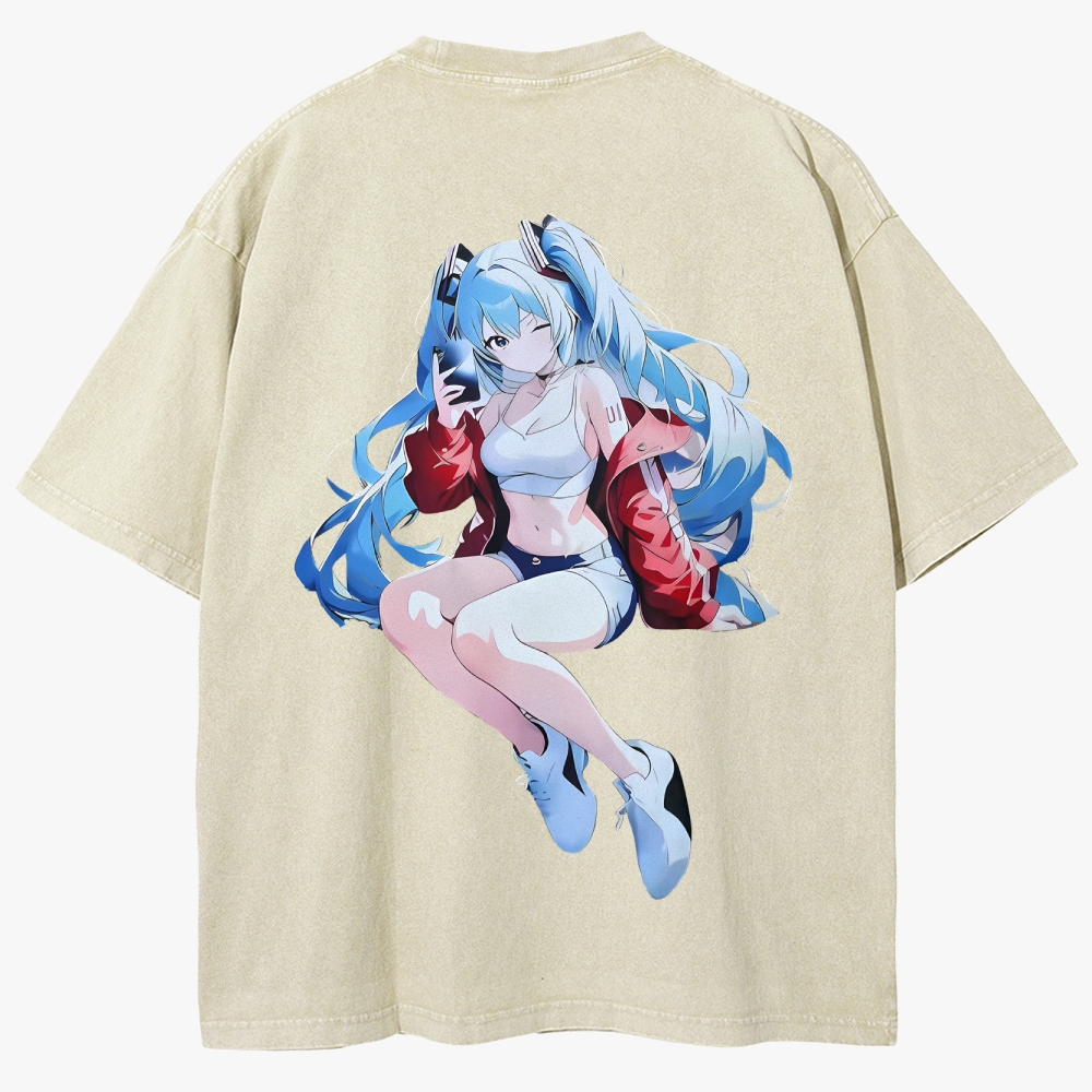 Hatsune Miku Anime Unisex Fit Washed T-Shirt