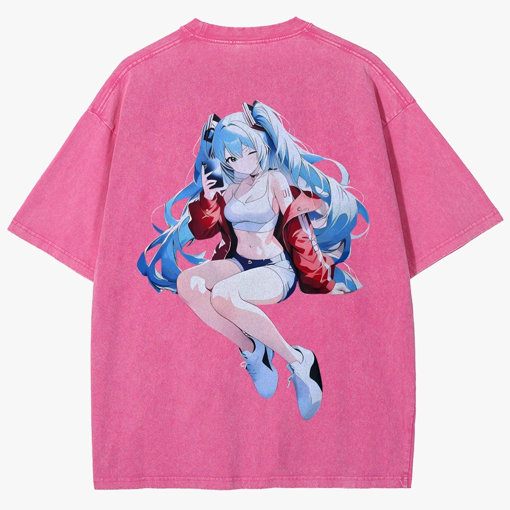 Hatsune Miku Anime Unisex Fit Washed T-Shirt