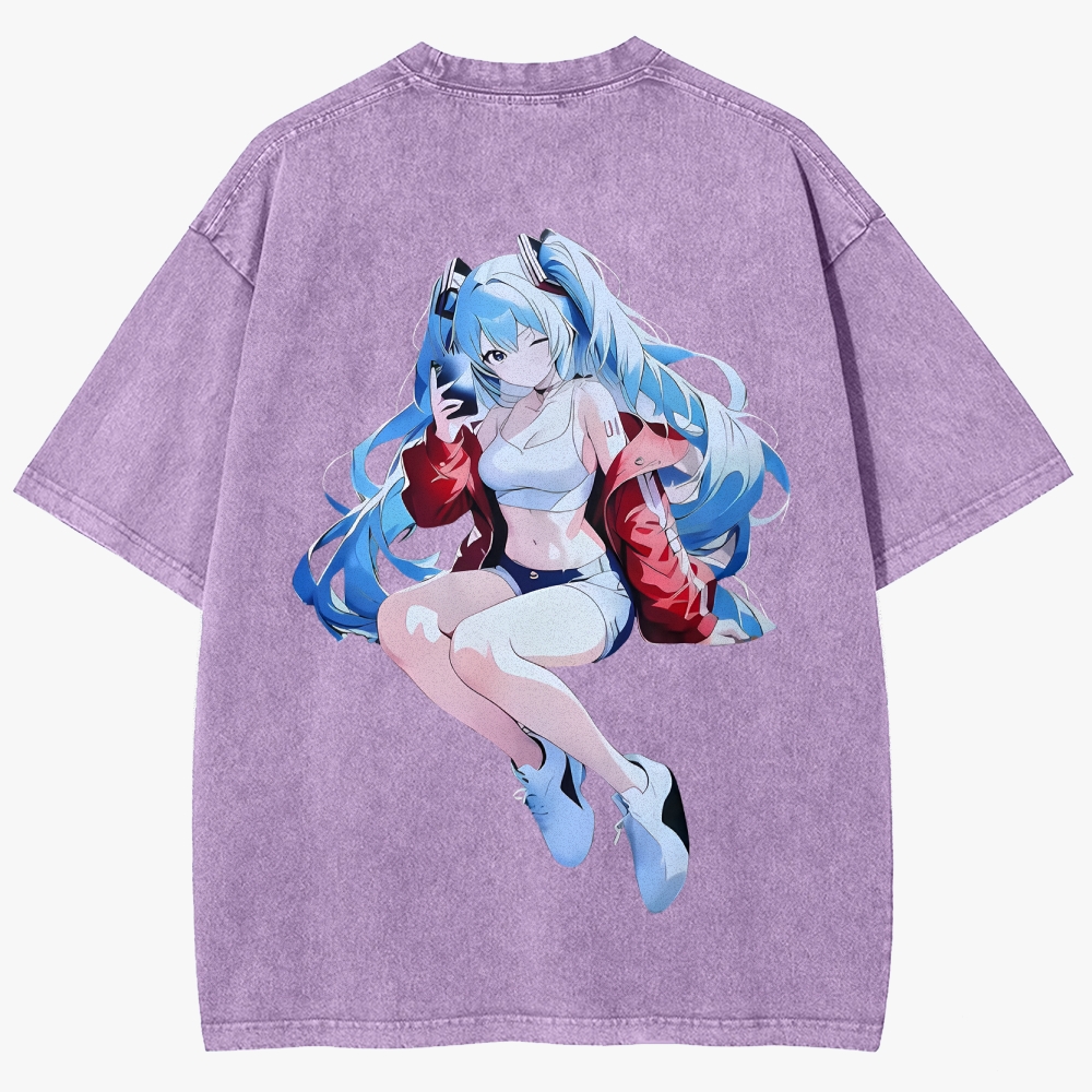 Hatsune Miku Anime Unisex Fit Washed T-Shirt