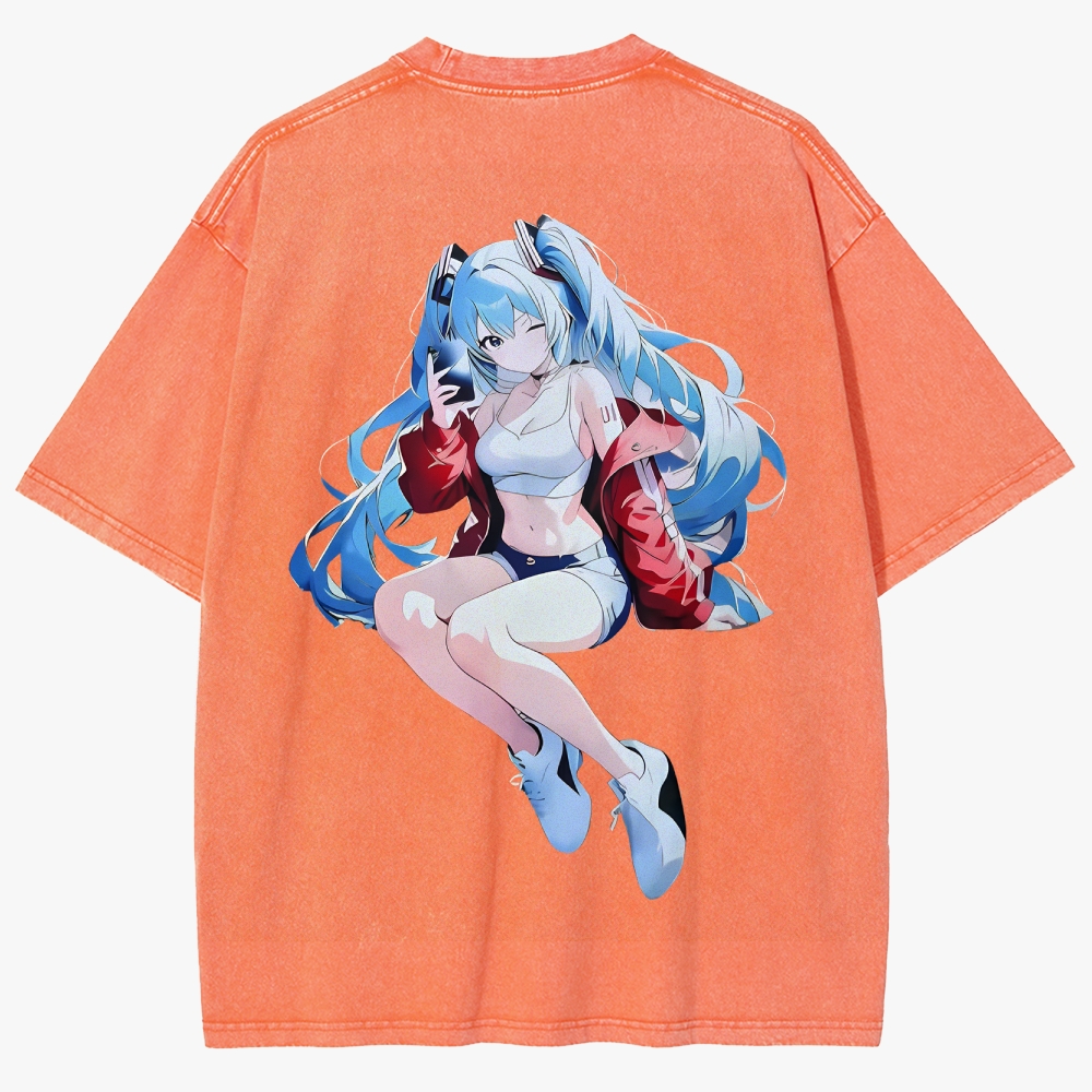 Hatsune Miku Anime Unisex Fit Washed T-Shirt