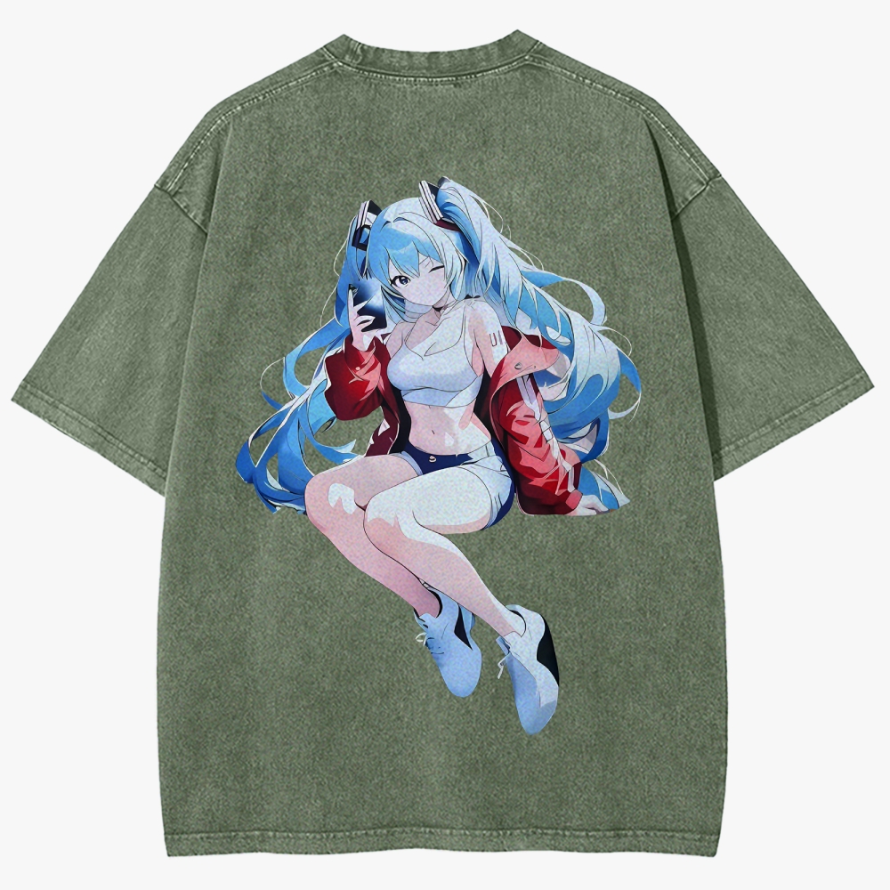 Hatsune Miku Anime Unisex Fit Washed T-Shirt
