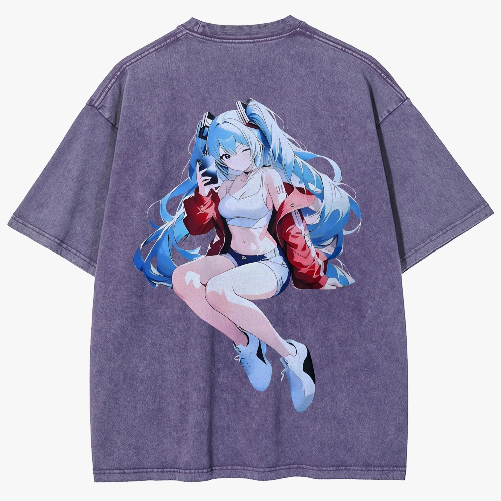 Hatsune Miku Anime Unisex Fit Washed T-Shirt
