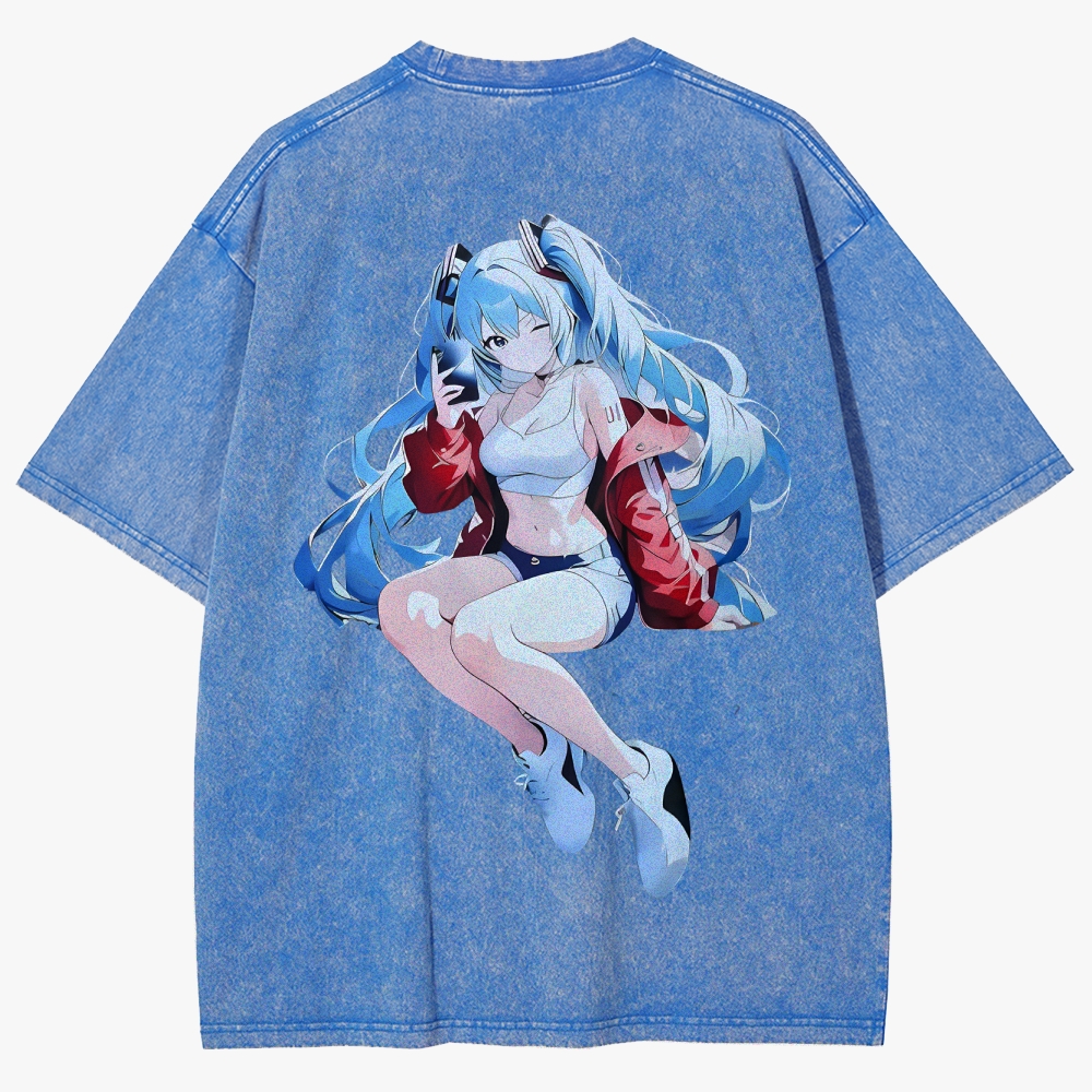 Hatsune Miku Anime Unisex Fit Washed T-Shirt