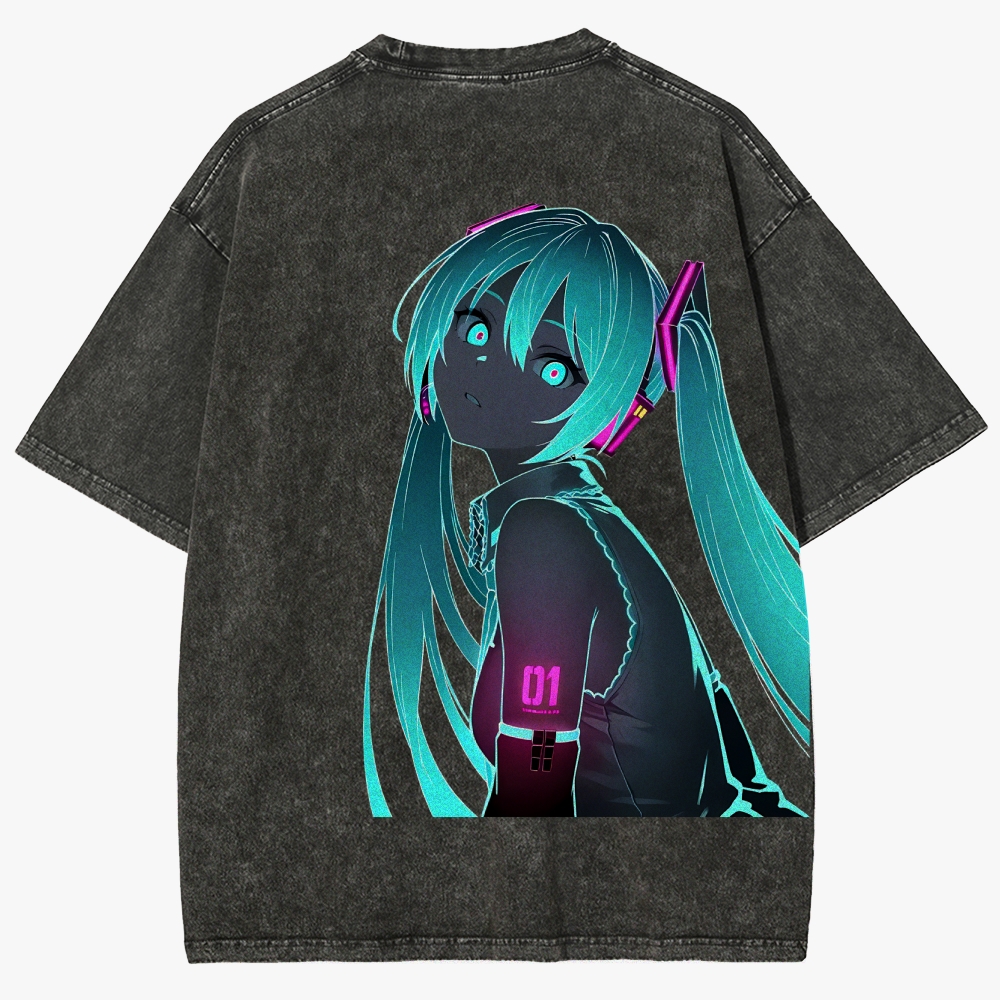 Hatsune Miku Anime Unisex Fit Washed T-Shirt
