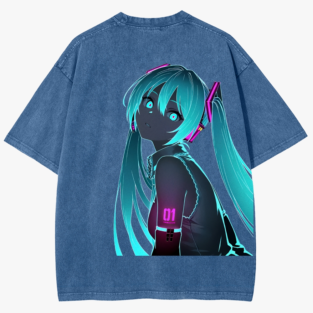 Hatsune Miku Anime Unisex Fit Washed T-Shirt