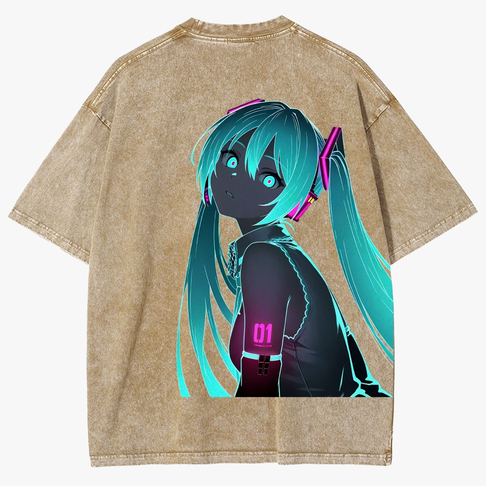 Hatsune Miku Anime Unisex Fit Washed T-Shirt