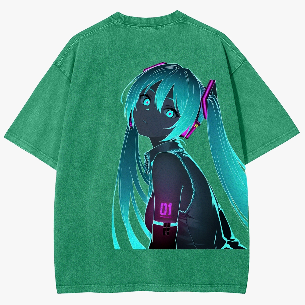 Hatsune Miku Anime Unisex Fit Washed T-Shirt