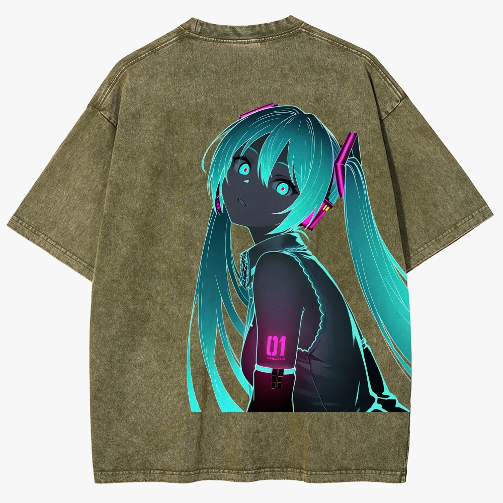 Hatsune Miku Anime Unisex Fit Washed T-Shirt